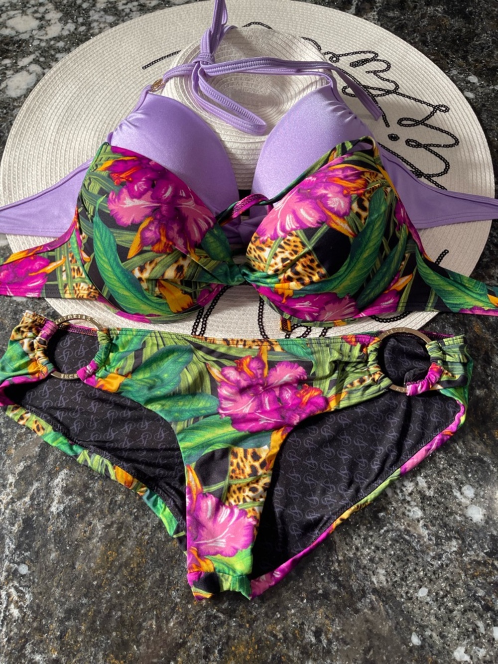 Victoria Secret bikini pushup 36D OR 36C and floral hoop M bottoms